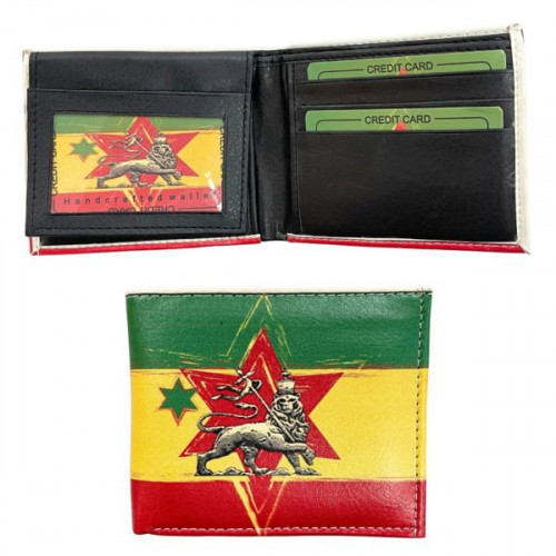 Faux Leather Bifold Wallet in Rasta Lion Design Faux Leather Bifold Wallet in Rasta Lion Design