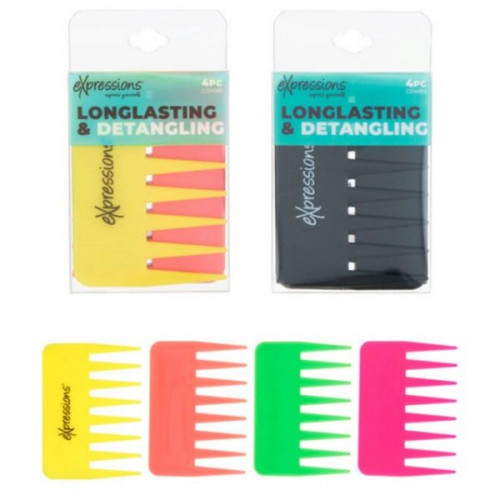 Expressions 4 Piece Wide Tooth Detangling Comb Set in Assorted Colors Expressions 4 Piece Wide Tooth Detangling Comb Set in Assorted Colors