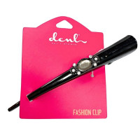DCNL Black Metallic Flamingo Clip with Rhinestone Accents