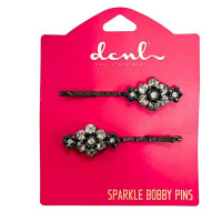 DCNL 2 Count Black Flower Sparkle Bobby Pins