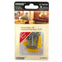 Topzone 12 Piece Pack of Anchors and Tapping Screws