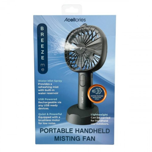 Acellories Portable Rechargeable Handheld Misting Fan in Black Acellories Portable Rechargeable Handheld Misting Fan in Black