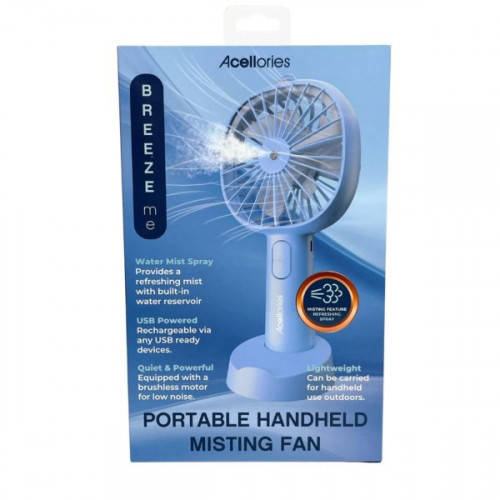 Acellories Portable Rechargeable Handheld Misting Fan in Blue Acellories Portable Rechargeable Handheld Misting Fan in Blue