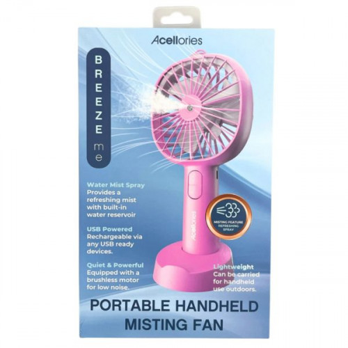 Acellories Portable Rechargeable Handheld Misting Fan in Pink Acellories Portable Rechargeable Handheld Misting Fan in Pink