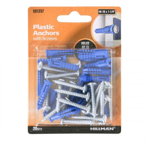 Hillman 20 Piece 15lb Plastic Anchors with Screws Set Hillman 20 Piece 15lb Plastic Anchors with Screws Set