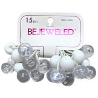 Bejeweled White & Clear Twin Bead Ponytail Holders 15 Pack