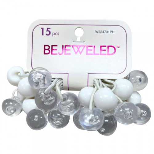 Bejeweled White & Clear Twin Bead Ponytail Holders 15 Pack Bejeweled White & Clear Twin Bead Ponytail Holders 15 Pack