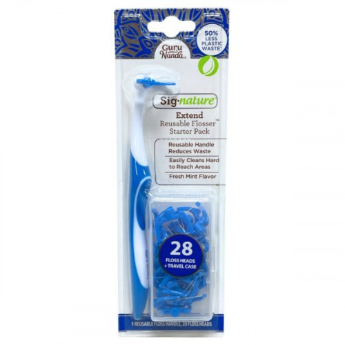 Guru Nanda Signature Extend Resuable Flosser with 28 Replaceable Heads and Travel Case Guru Nanda Signature Extend Resuable Flosser with 28 Replaceable Heads and Travel Case