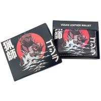 Faux Leather Bifold Wallet in Black with Godzilla Design