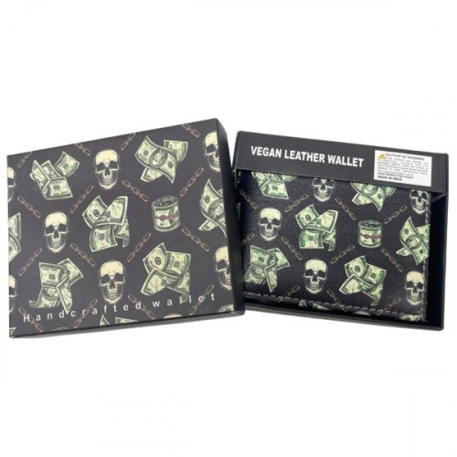 Faux Leather Bifold Wallet in Black with Money Trap Design Faux Leather Bifold Wallet in Black with Money Trap Design