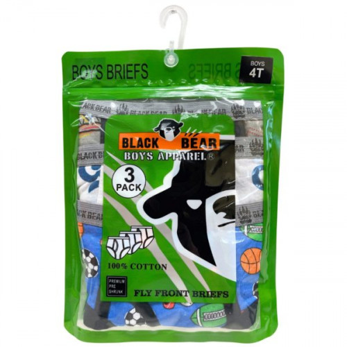 Black Bear Boys 3 Pack Printed Briefs in Assorted Colors and Designs in Sizes 2T 3T 4T Black Bear Boys 3 Pack Printed Briefs in Assorted Colors and Designs in Sizes 2T 3T 4T