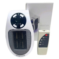 500W Portable Wall Outlet Space Heater with Remote Control in White Picture Box