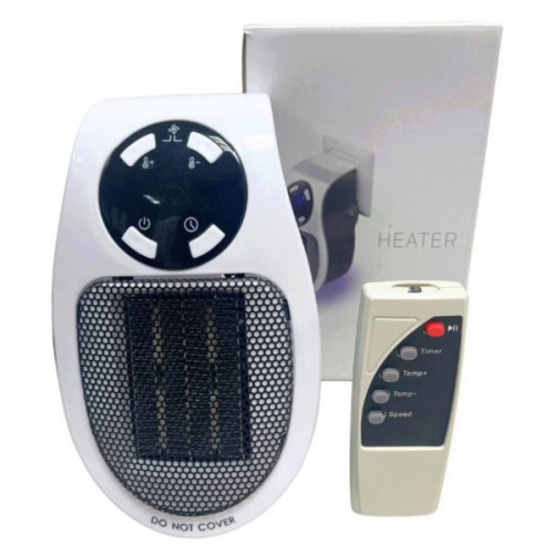 500W Portable Wall Outlet Space Heater with Remote Control in White Picture Box 500W Portable Wall Outlet Space Heater with Remote Control in White Picture Box