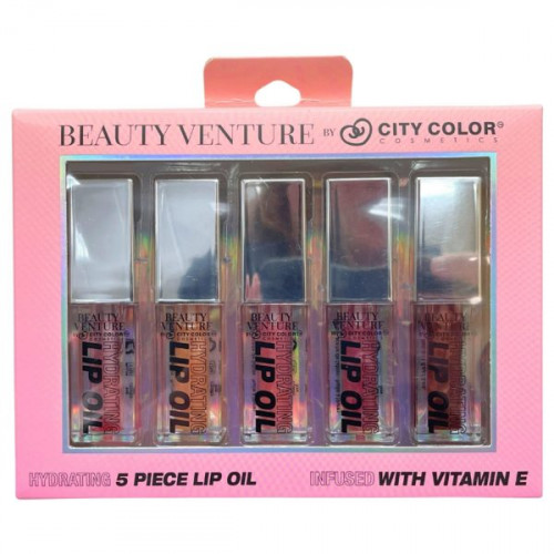 Beauty Venture 5 Piece Lip Oil Set Infused with Vitamin E in Shimmer Tones