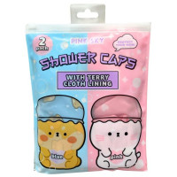 Pink Sky 2 pack Shower Caps w/ Terry Cloth Lining in Blue & Pink Design