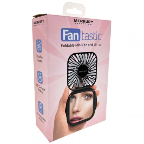 Merkury FanTastic Rechargable Mini Foldable Fan with Mirror in Black Merkury FanTastic Rechargable Mini Foldable Fan with Mirror in Black