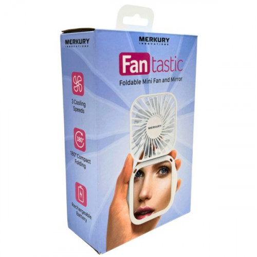 Merkury FanTastic Rechargable Mini Foldable Fan with Mirror in White Merkury FanTastic Rechargable Mini Foldable Fan with Mirror in White
