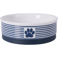 Bone Dry Porcelain Medium Stripe Paw Pet Bowl with Silicone Ring