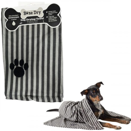 Bone Dry Pet Grooming Microfiber Towel in Black Stripe Embroidered Collection Bone Dry Pet Grooming Microfiber Towel in Black Stripe Embroidered Collection