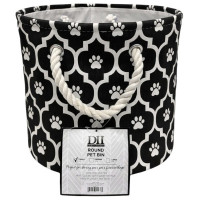Bone Dry Polyester Round Pet Bin Size Small in Black with Lattice Paw Design