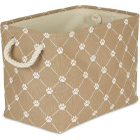 Bone Dry Polyester Rectangular Pet Bin Size Small in Taupe with Trellis Paw Design