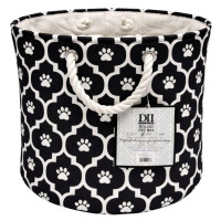 Bone Dry Polyester Round Pet Bin Size Medium in Black with Lattice Paw Design
