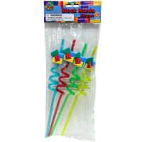 Kid Fun 4 Pack Block Mania Reusable Spiral Straws with Blocks Decoration