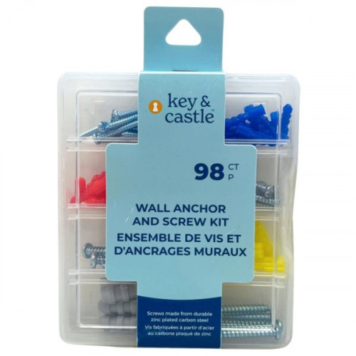 Key & Castle 98 Piece Wall Anchor & Screws Kit in Reusable Storage Case Key & Castle 98 Piece Wall Anchor & Screws Kit in Reusable Storage Case