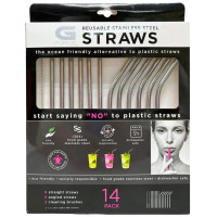 G Force 14 Pack Reusable Stainless Steel Straw Set