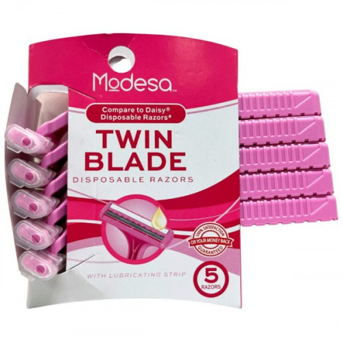 Modesa Womens 5 Pack Twin Blade Disposable Razors in Pink Modesa Womens 5 Pack Twin Blade Disposable Razors in Pink