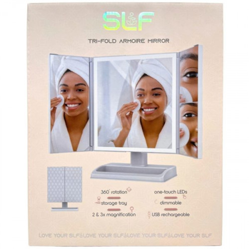Tzumi SLF Tri-Fold Armoire Mirror with USB Rechargeable LED Touch Lights Tzumi SLF Tri-Fold Armoire Mirror with USB Rechargeable LED Touch Lights