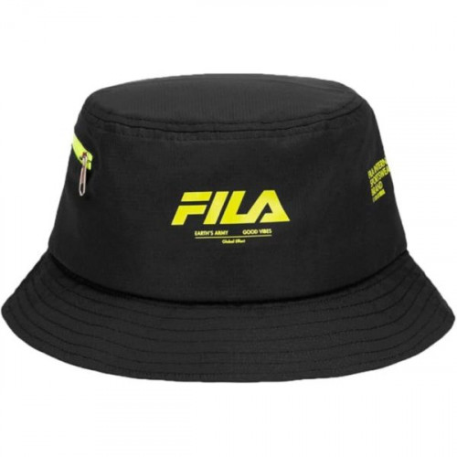 Fila Unisex Black Nylon Ripstop Side Zipper Pocket Bucket Hat Fila Unisex Black Nylon Ripstop Side Zipper Pocket Bucket Hat