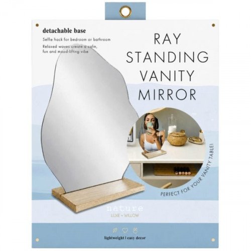Ray Wavy Abstract Vanity Mirror with Removable Wood Base Ray Wavy Abstract Vanity Mirror with Removable Wood Base