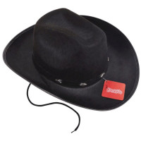 Black Cowboy Hat with String Chin Strap and Diamond Studs