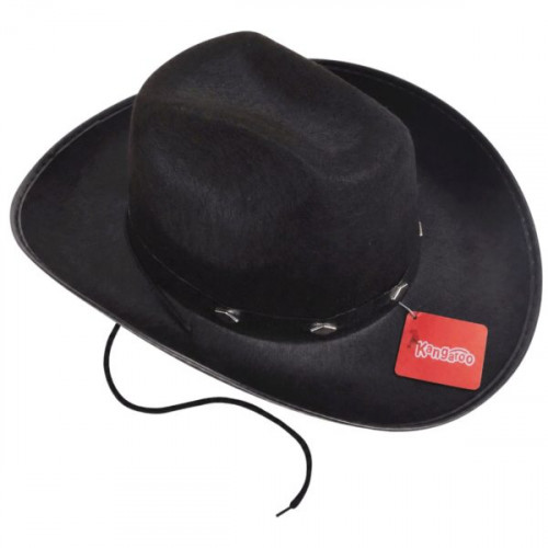 Black Cowboy Hat with String Chin Strap and Diamond Studs