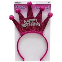 Pink Glitter Happy Birthday Tiara Crown Headband