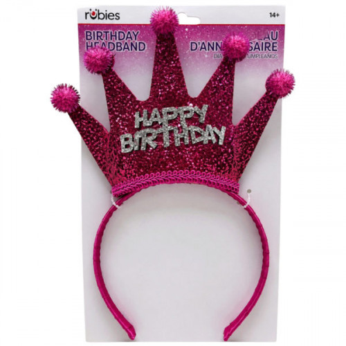 Pink Glitter Happy Birthday Tiara Crown Headband Pink Glitter Happy Birthday Tiara Crown Headband