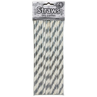 24 Pack Silver & White Paper Straws