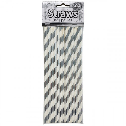 24 Pack Silver & White Paper Straws 24 Pack Silver & White Paper Straws