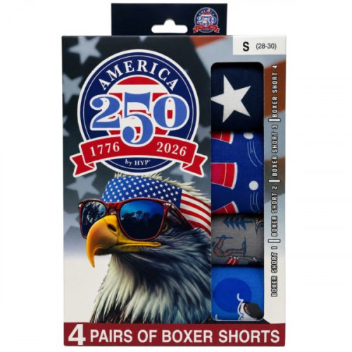 America 250 4 Pack Boxer Shorts in Assorted Sizes Colors and Designs America 250 4 Pack Boxer Shorts in Assorted Sizes Colors and Designs