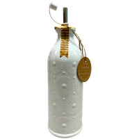 10 Strawberry Street Opal Pattern Round White Ceramic Olive Oil Bottle 20oz