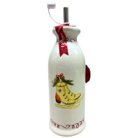 10 Strawberry Street Christmas Skates Pattern Round White Ceramic Olive Oil Bottle 15oz
