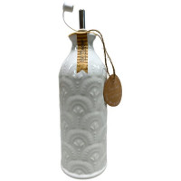 10 Strawberry Street Wren Pattern Round White Ceramic Olive Oil Bottle 20oz