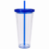 24 Oz Drinkware Tumbler with Lid & Straw in Clear and Blue
