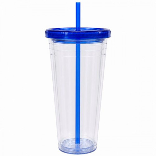 24 Oz Drinkware Tumbler with Lid & Straw in Clear and Blue 24 Oz Drinkware Tumbler with Lid & Straw in Clear and Blue