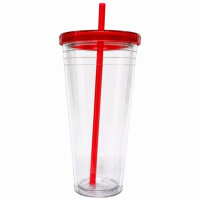 24 Oz Drinkware Tumbler with Lid & Straw in Clear and Red