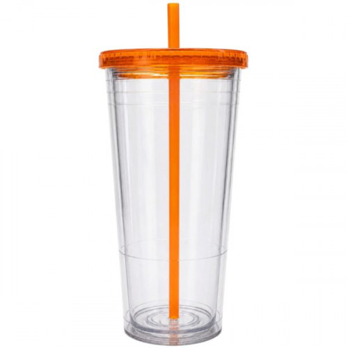 24 Oz Drinkware Tumbler with Lid & Straw in Clear and Orange 24 Oz Drinkware Tumbler with Lid & Straw in Clear and Orange