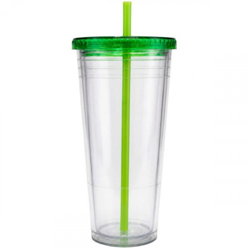 24 Oz Drinkware Tumbler with Lid & Straw in Clear and Green