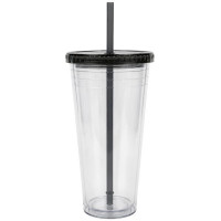 24 Oz Drinkware Tumbler with Lid & Straw in Clear and Grey
