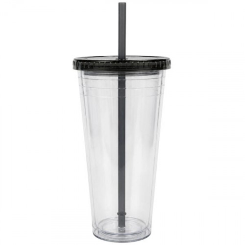 24 Oz Drinkware Tumbler with Lid & Straw in Clear and Grey 24 Oz Drinkware Tumbler with Lid & Straw in Clear and Grey